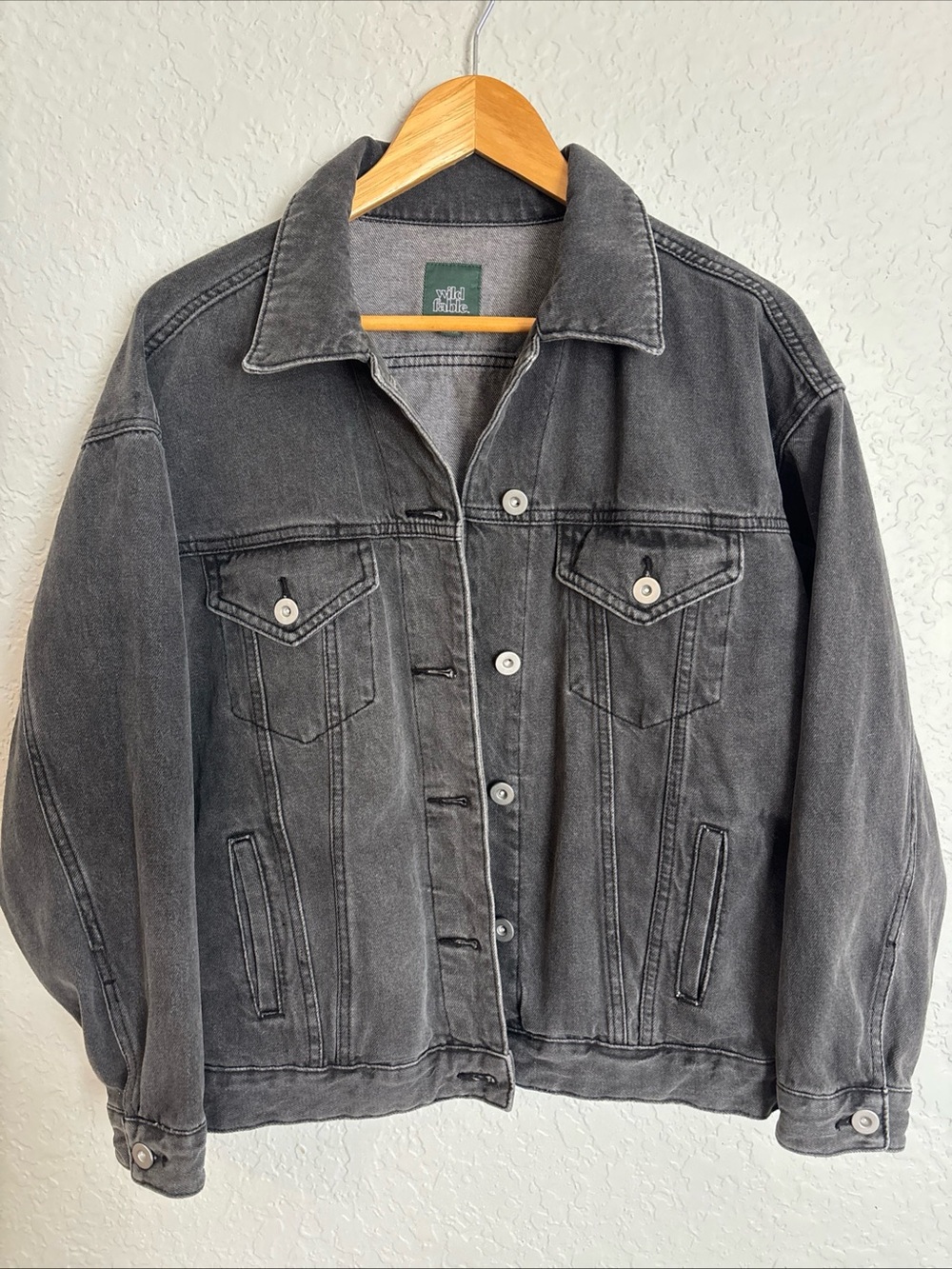 Wild Fable Black Denim Trucker Jean Jacket Oversized Women's Size XS